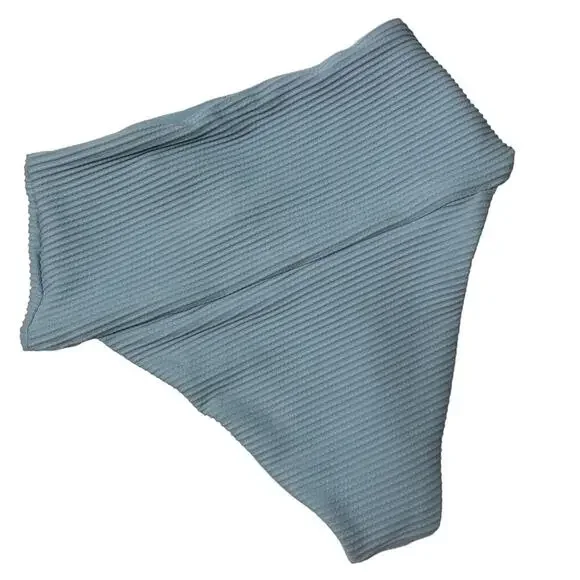 L*SPACE Eco Chic Desi Classic Bikini Bottom Sky Blue Ribbed High Waist XS NEW - Picture 7 of 10
